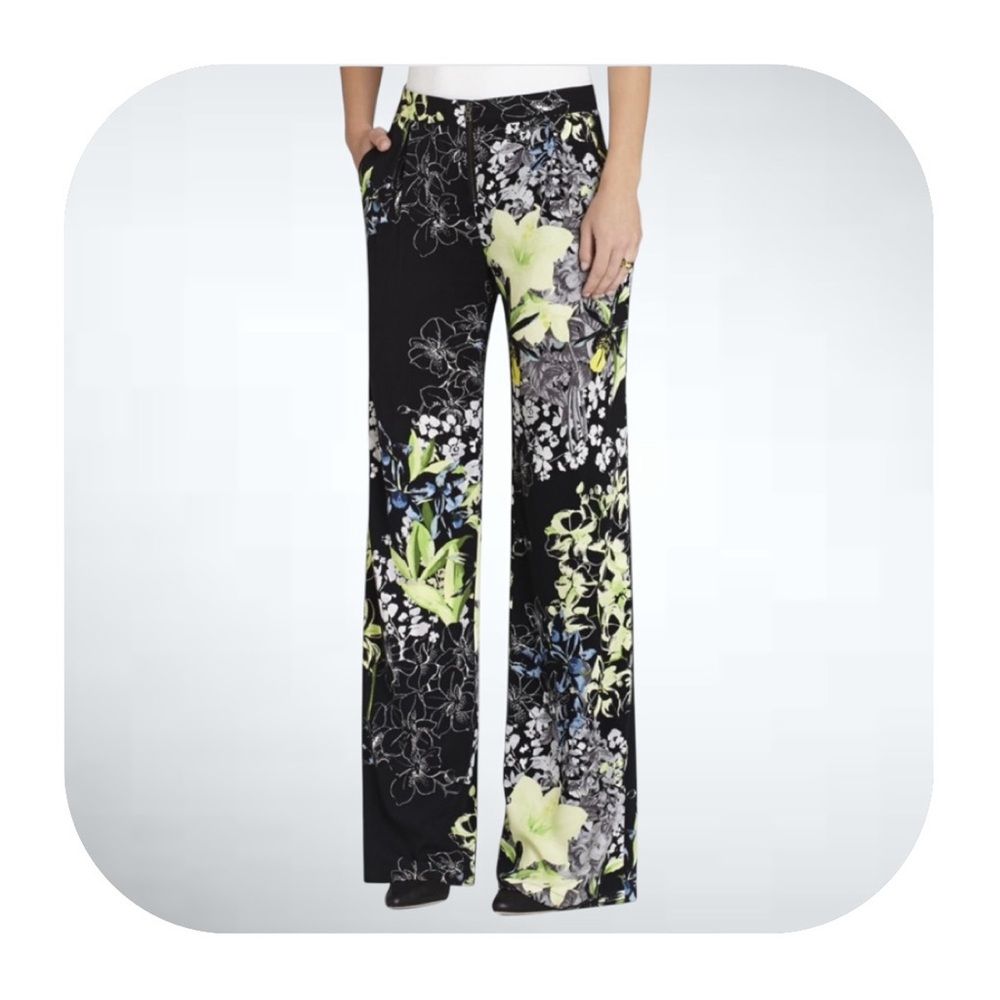 BCBGMaxAzria Black Floral Wide-Leg Trousers - Picture 1 of 10